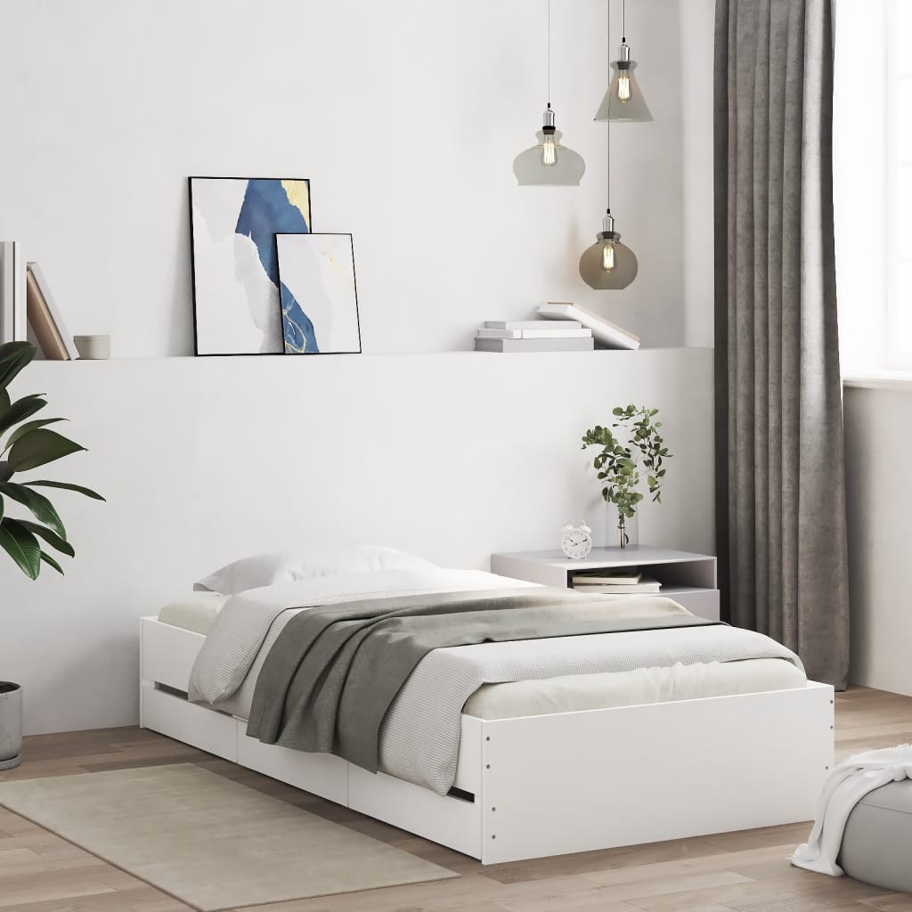 Bedframe met lades bewerkt hout wit 90x190 cm Bedden & bedframes | Creëer jouw Trendy Thuis | Gratis bezorgd & Retour | Trendy.nl