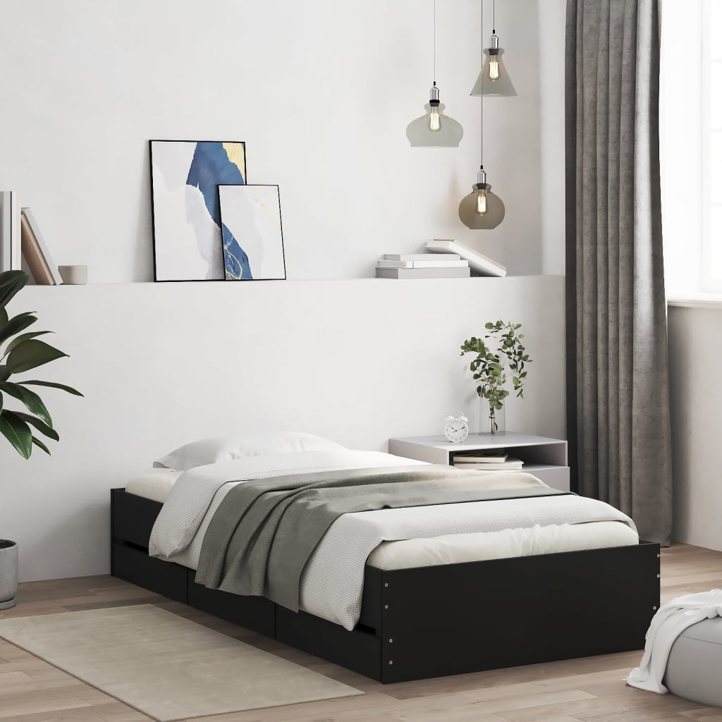 Bedframe met lades bewerkt hout zwart 90x190 cm Bedden & bedframes | Creëer jouw Trendy Thuis | Gratis bezorgd & Retour | Trendy.nl