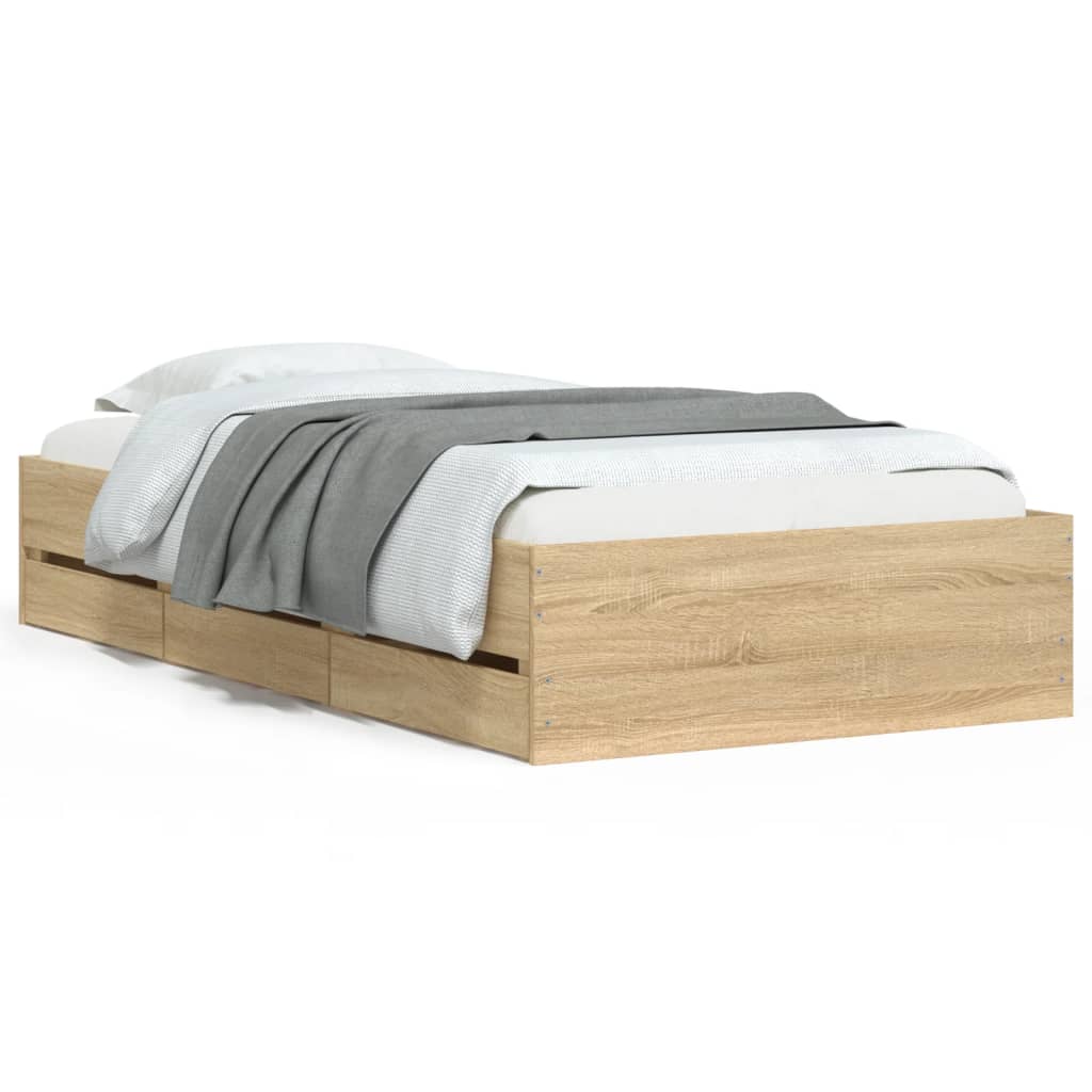 Bedframe met lades bewerkt hout sonoma eikenkleurig 90x190 cm Bedden & bedframes | Creëer jouw Trendy Thuis | Gratis bezorgd & Retour | Trendy.nl