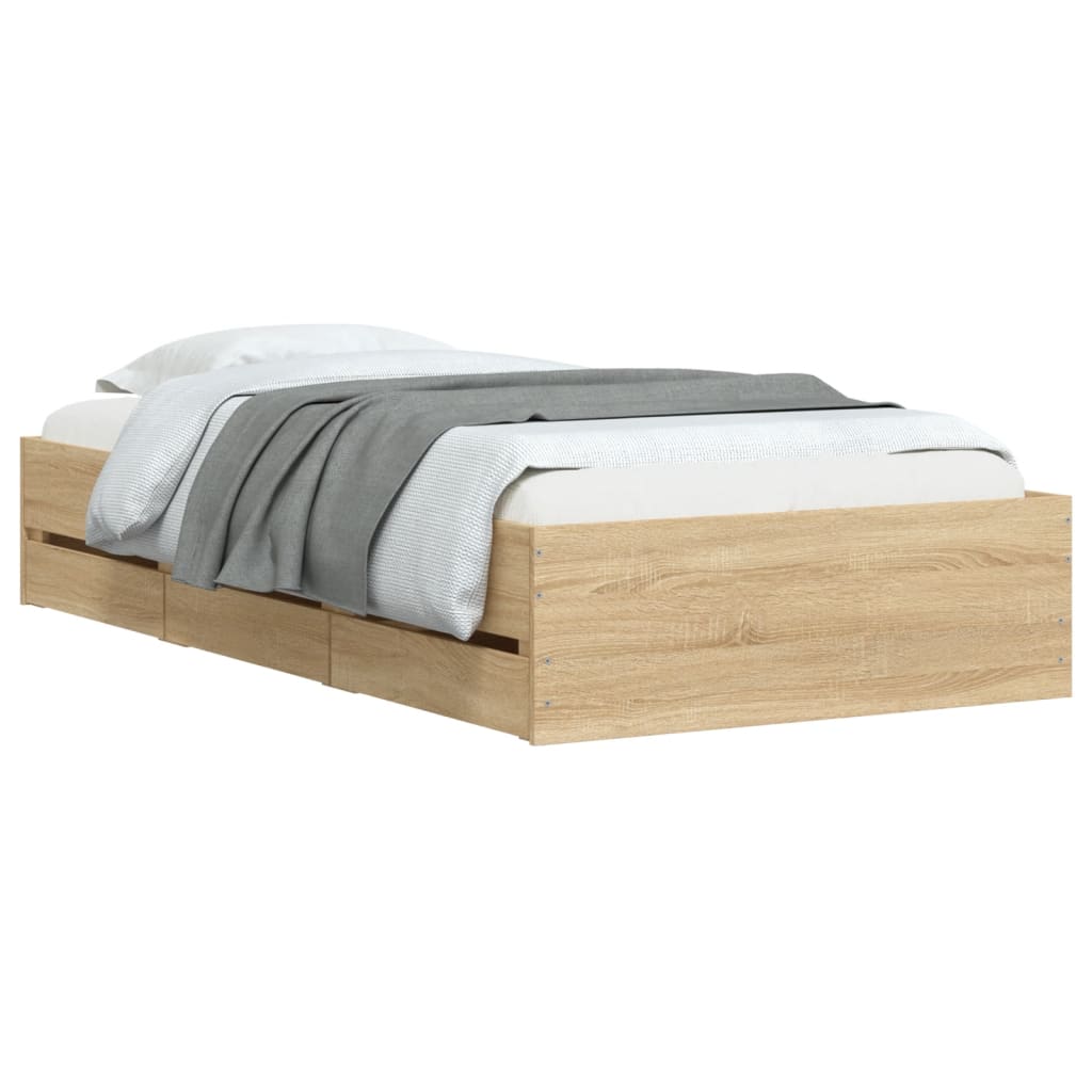 Bedframe met lades bewerkt hout sonoma eikenkleurig 90x190 cm Bedden & bedframes | Creëer jouw Trendy Thuis | Gratis bezorgd & Retour | Trendy.nl