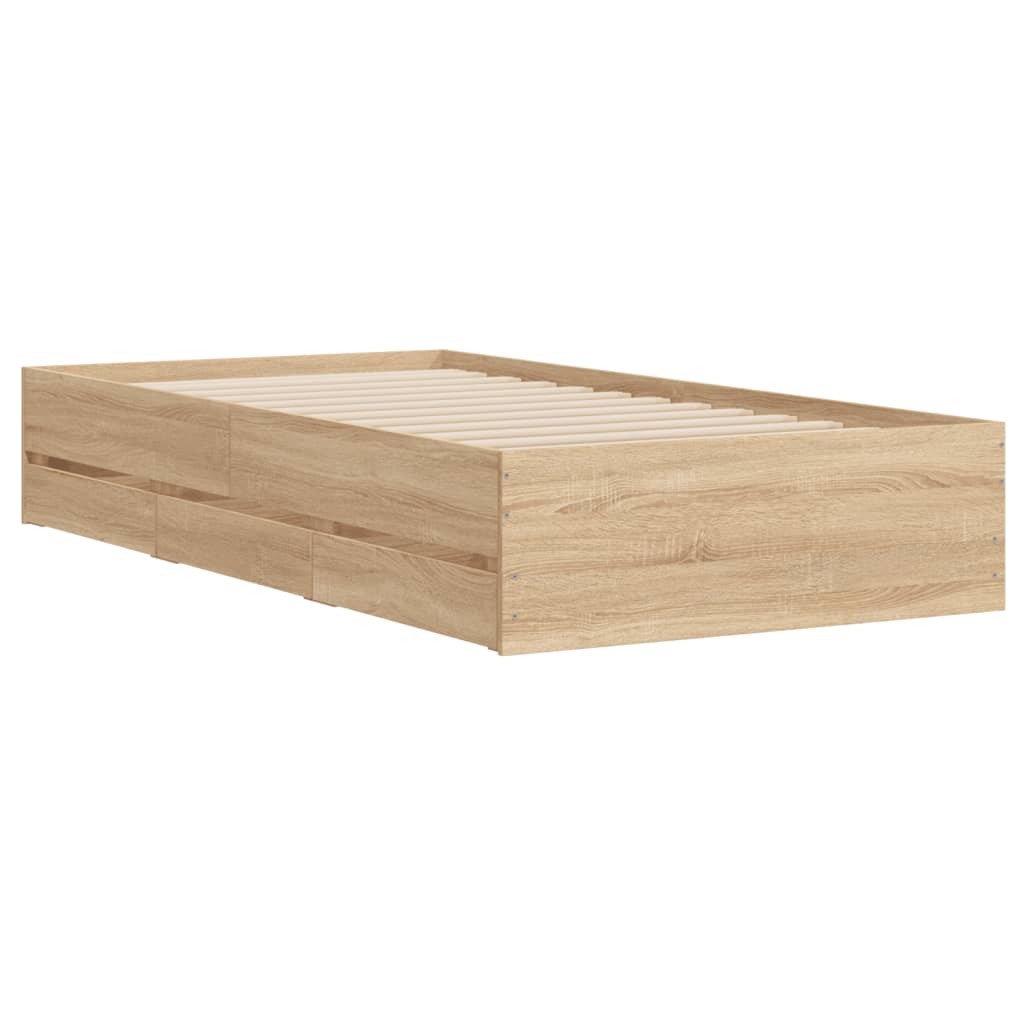 Bedframe met lades bewerkt hout sonoma eikenkleurig 90x190 cm Bedden & bedframes | Creëer jouw Trendy Thuis | Gratis bezorgd & Retour | Trendy.nl