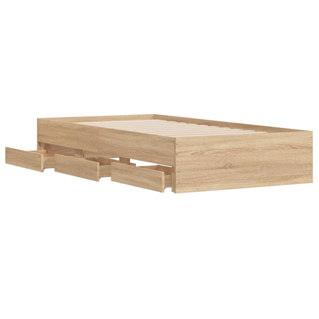 Bedframe met lades bewerkt hout sonoma eikenkleurig 90x190 cm Bedden & bedframes | Creëer jouw Trendy Thuis | Gratis bezorgd & Retour | Trendy.nl