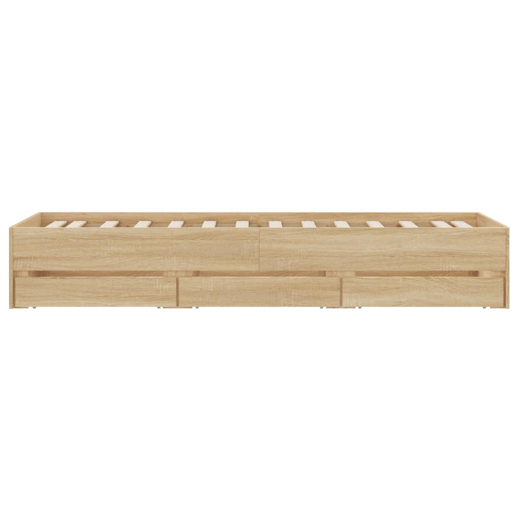 Bedframe met lades bewerkt hout sonoma eikenkleurig 90x190 cm Bedden & bedframes | Creëer jouw Trendy Thuis | Gratis bezorgd & Retour | Trendy.nl