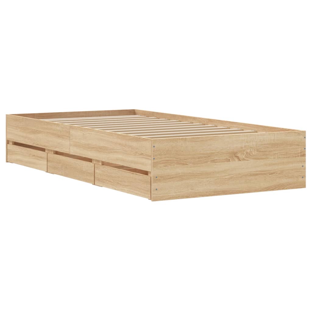 Bedframe met lades bewerkt hout sonoma eikenkleurig 90x190 cm Bedden & bedframes | Creëer jouw Trendy Thuis | Gratis bezorgd & Retour | Trendy.nl