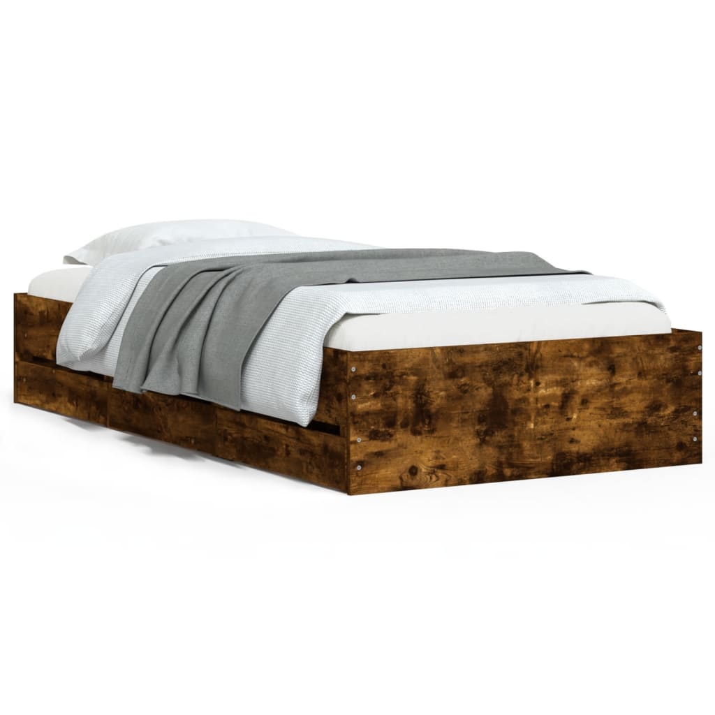 Bedframe met lades bewerkt hout gerookt eikenkleurig 90x190 cm Bedden & bedframes | Creëer jouw Trendy Thuis | Gratis bezorgd & Retour | Trendy.nl