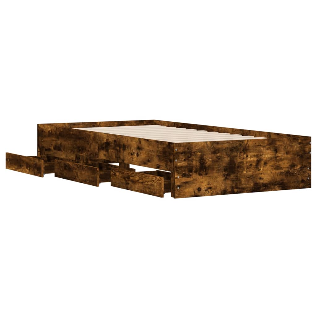 Bedframe met lades bewerkt hout gerookt eikenkleurig 90x190 cm Bedden & bedframes | Creëer jouw Trendy Thuis | Gratis bezorgd & Retour | Trendy.nl