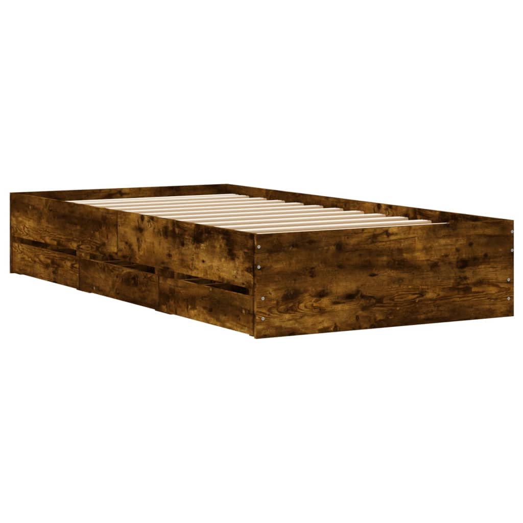 Bedframe met lades bewerkt hout gerookt eikenkleurig 90x190 cm Bedden & bedframes | Creëer jouw Trendy Thuis | Gratis bezorgd & Retour | Trendy.nl