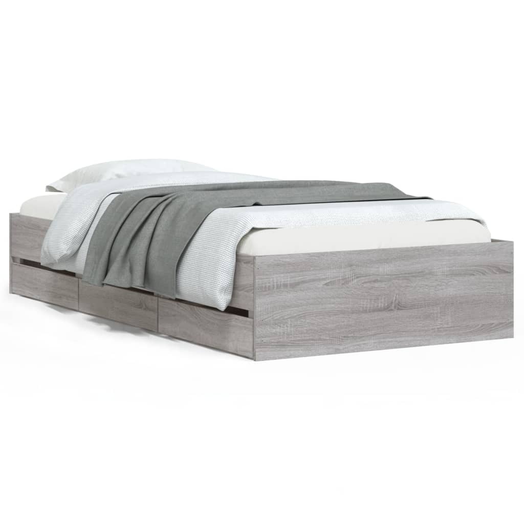 Bedframe met lades bewerkt hout grijs sonoma eiken 90x190 cm Bedden & bedframes | Creëer jouw Trendy Thuis | Gratis bezorgd & Retour | Trendy.nl