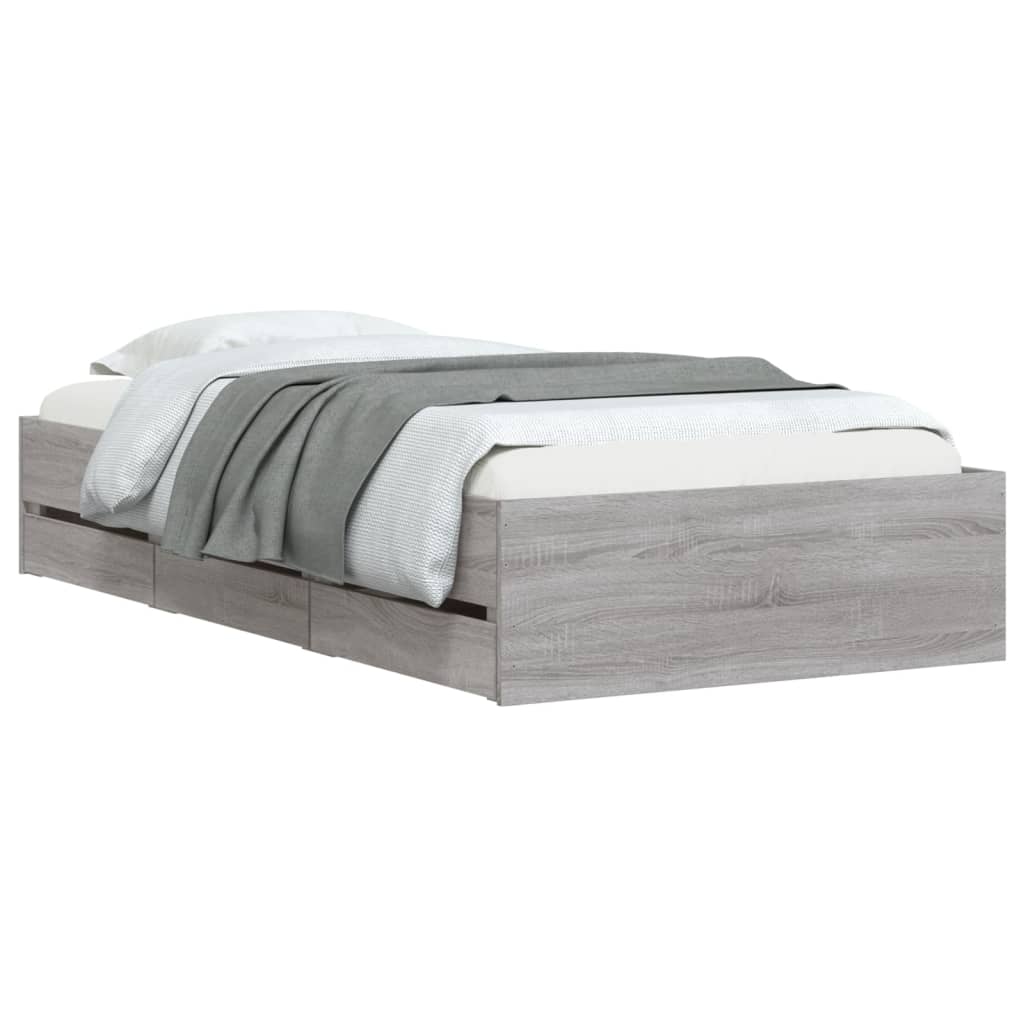 Bedframe met lades bewerkt hout grijs sonoma eiken 90x190 cm Bedden & bedframes | Creëer jouw Trendy Thuis | Gratis bezorgd & Retour | Trendy.nl