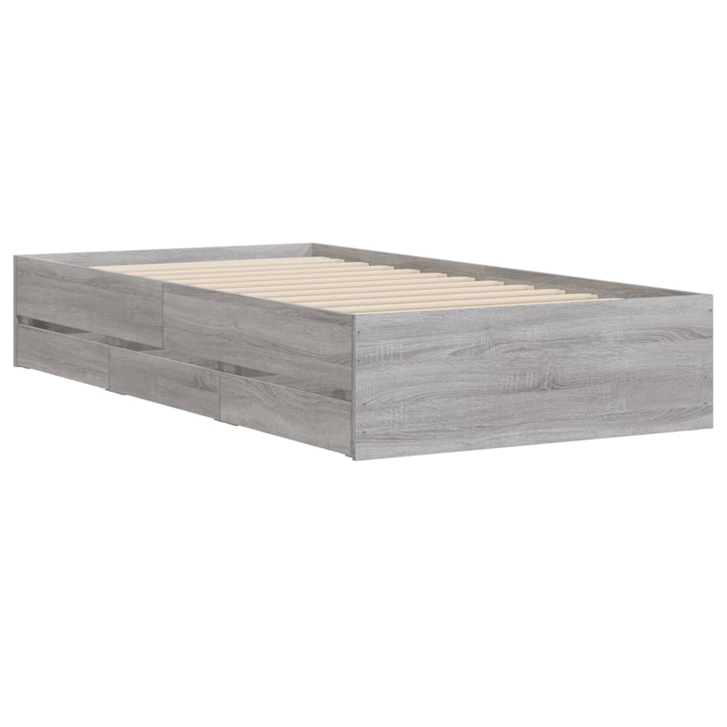 Bedframe met lades bewerkt hout grijs sonoma eiken 90x190 cm Bedden & bedframes | Creëer jouw Trendy Thuis | Gratis bezorgd & Retour | Trendy.nl