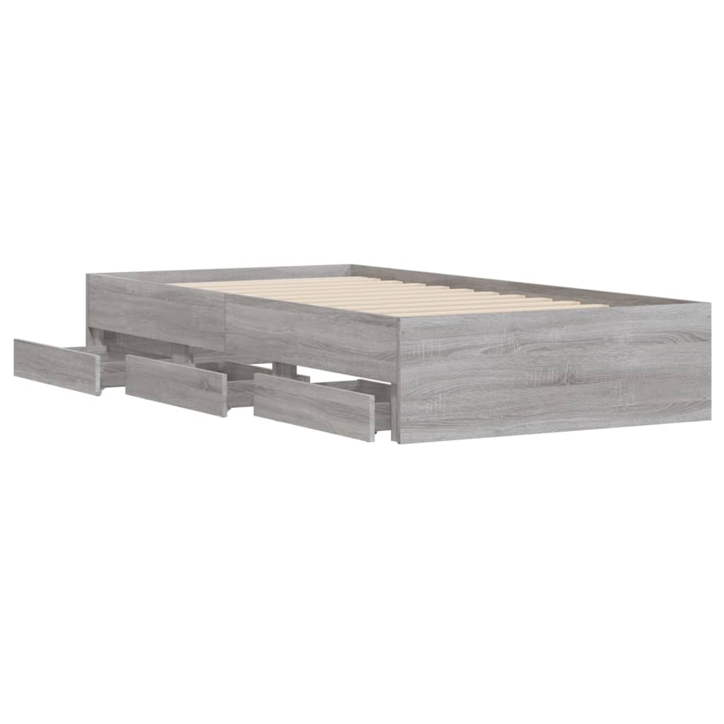 Bedframe met lades bewerkt hout grijs sonoma eiken 90x190 cm Bedden & bedframes | Creëer jouw Trendy Thuis | Gratis bezorgd & Retour | Trendy.nl