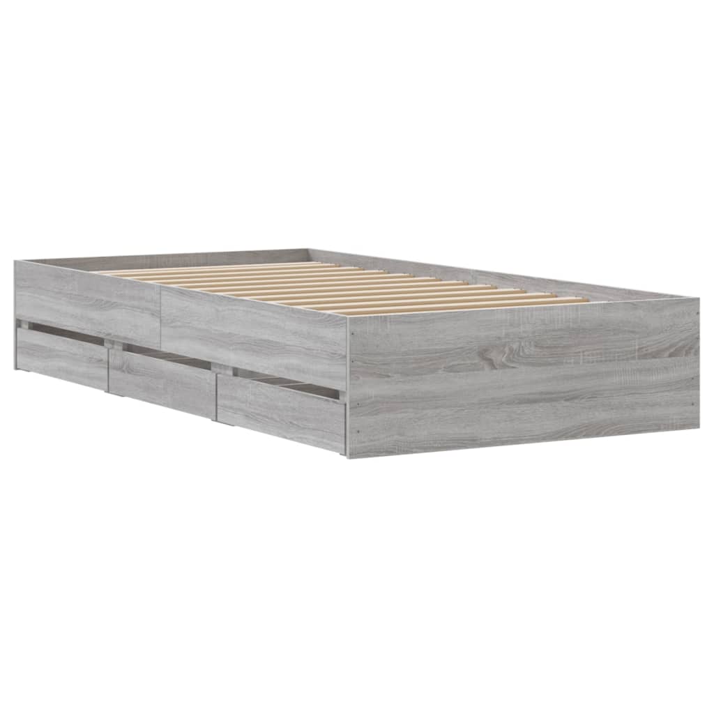 Bedframe met lades bewerkt hout grijs sonoma eiken 90x190 cm Bedden & bedframes | Creëer jouw Trendy Thuis | Gratis bezorgd & Retour | Trendy.nl