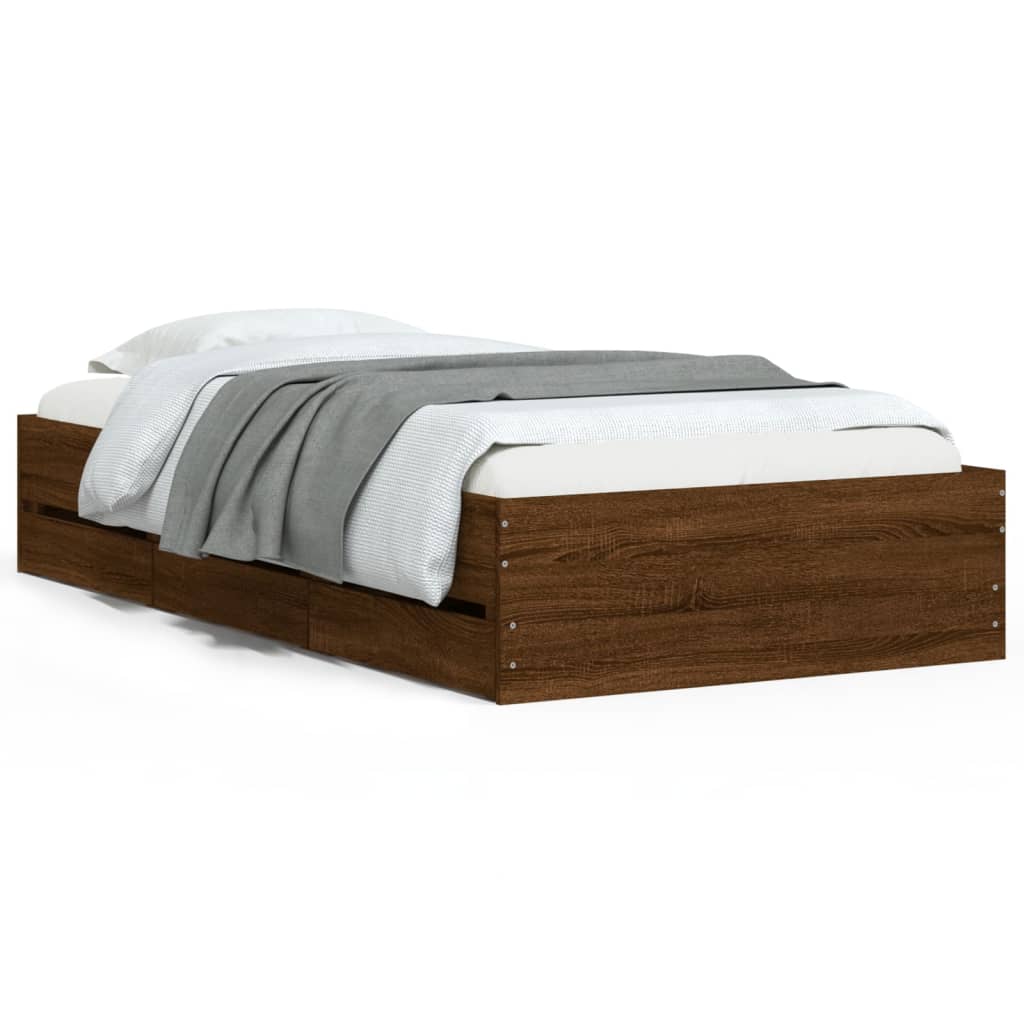 Bedframe met lades bewerkt hout bruin eikenkleur 90x190 cm Bedden & bedframes | Creëer jouw Trendy Thuis | Gratis bezorgd & Retour | Trendy.nl