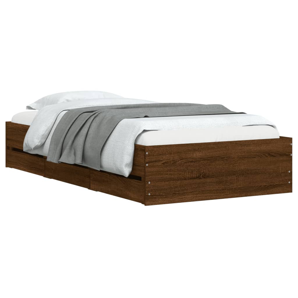 Bedframe met lades bewerkt hout bruin eikenkleur 90x190 cm Bedden & bedframes | Creëer jouw Trendy Thuis | Gratis bezorgd & Retour | Trendy.nl