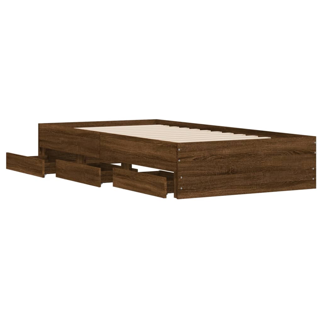 Bedframe met lades bewerkt hout bruin eikenkleur 90x190 cm Bedden & bedframes | Creëer jouw Trendy Thuis | Gratis bezorgd & Retour | Trendy.nl