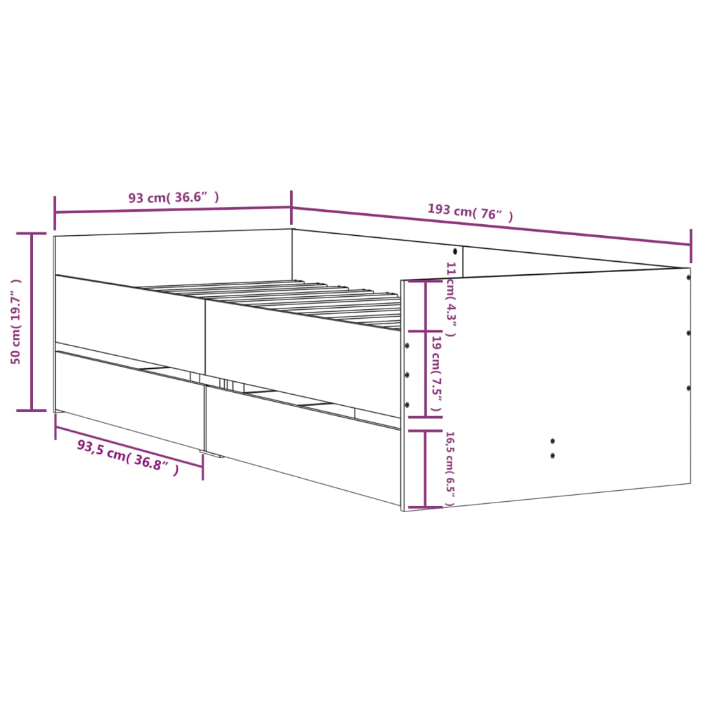 Bedframe met lades sonoma eikenkleurig 90x190 cm Bedden & bedframes | Creëer jouw Trendy Thuis | Gratis bezorgd & Retour | Trendy.nl