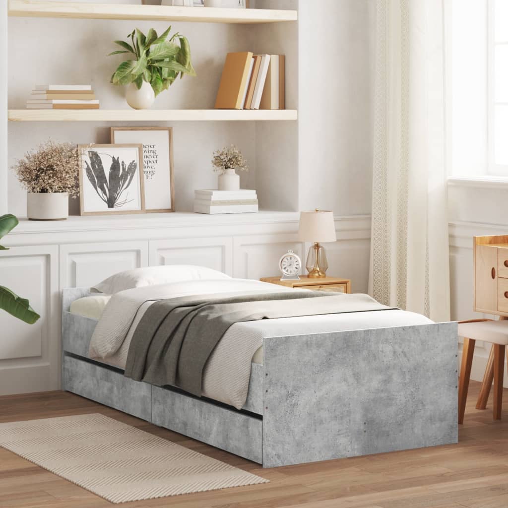 Bedframe met lades betongrijs 90x190 cm Bedden & bedframes | Creëer jouw Trendy Thuis | Gratis bezorgd & Retour | Trendy.nl