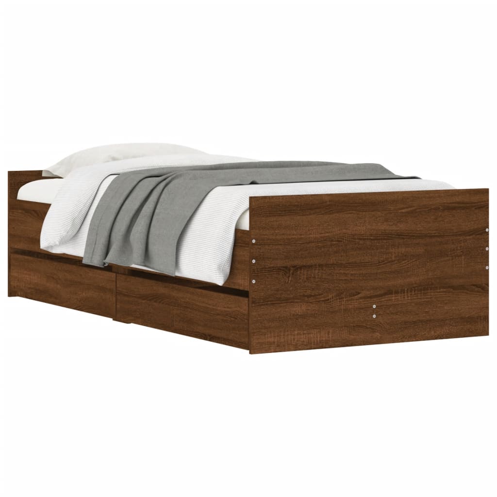 Bedframe met lades bruin eikenkleur 90x190 cm Bedden & bedframes | Creëer jouw Trendy Thuis | Gratis bezorgd & Retour | Trendy.nl