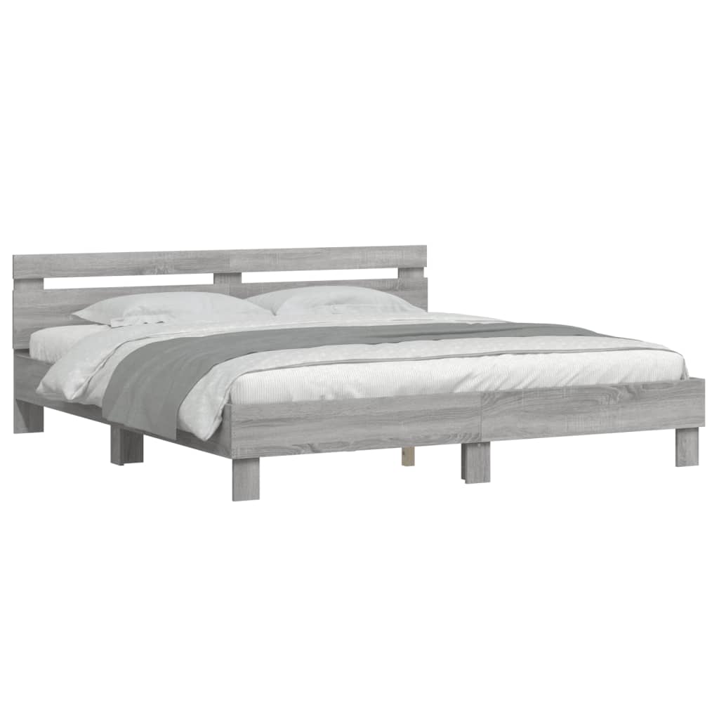 Bedframe met hoofdeinde bewerkt hout grijs sonoma 200x200 cm Bedden & bedframes | Creëer jouw Trendy Thuis | Gratis bezorgd & Retour | Trendy.nl