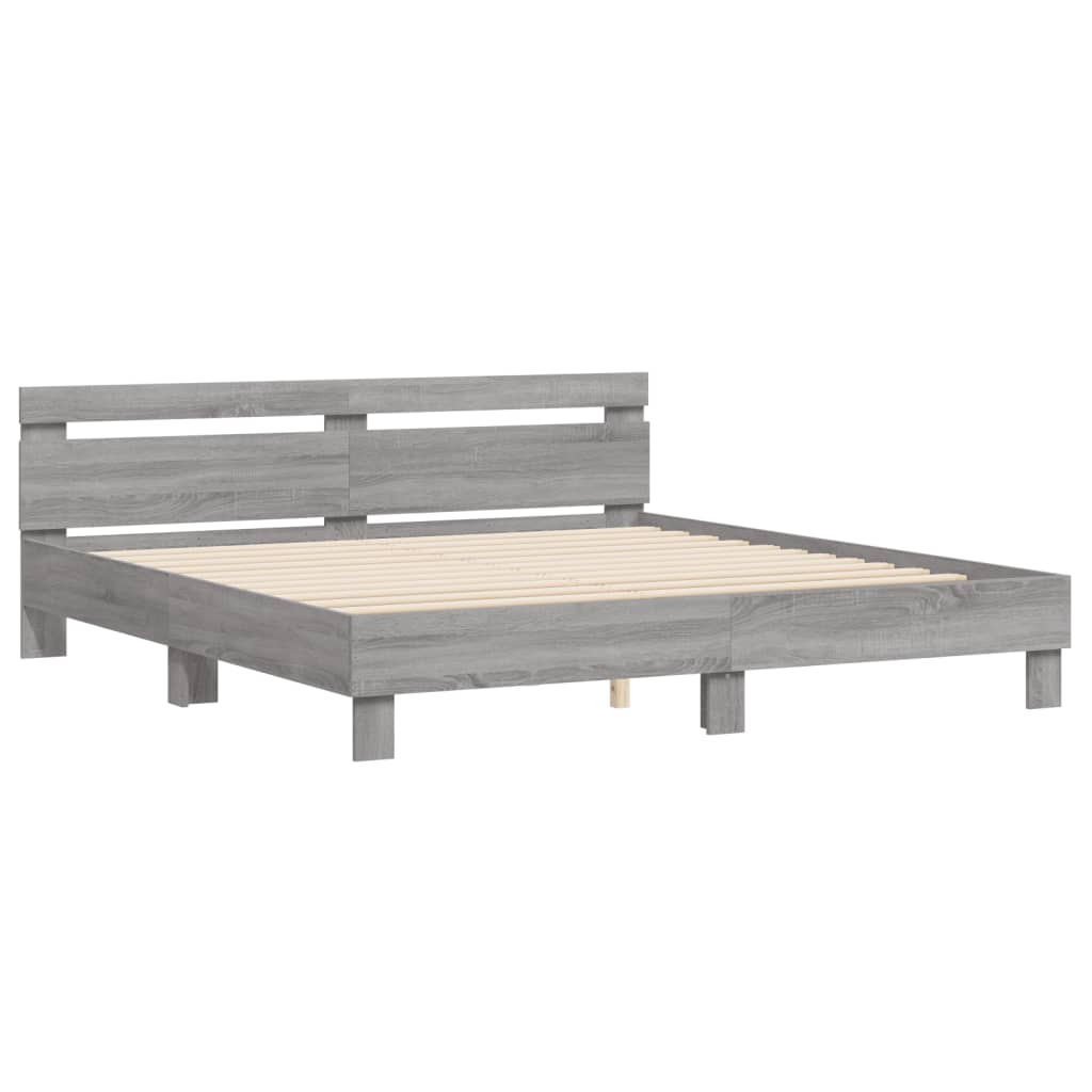 Bedframe met hoofdeinde bewerkt hout grijs sonoma 200x200 cm Bedden & bedframes | Creëer jouw Trendy Thuis | Gratis bezorgd & Retour | Trendy.nl