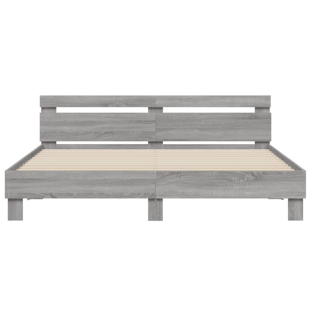 Bedframe met hoofdeinde bewerkt hout grijs sonoma 200x200 cm Bedden & bedframes | Creëer jouw Trendy Thuis | Gratis bezorgd & Retour | Trendy.nl