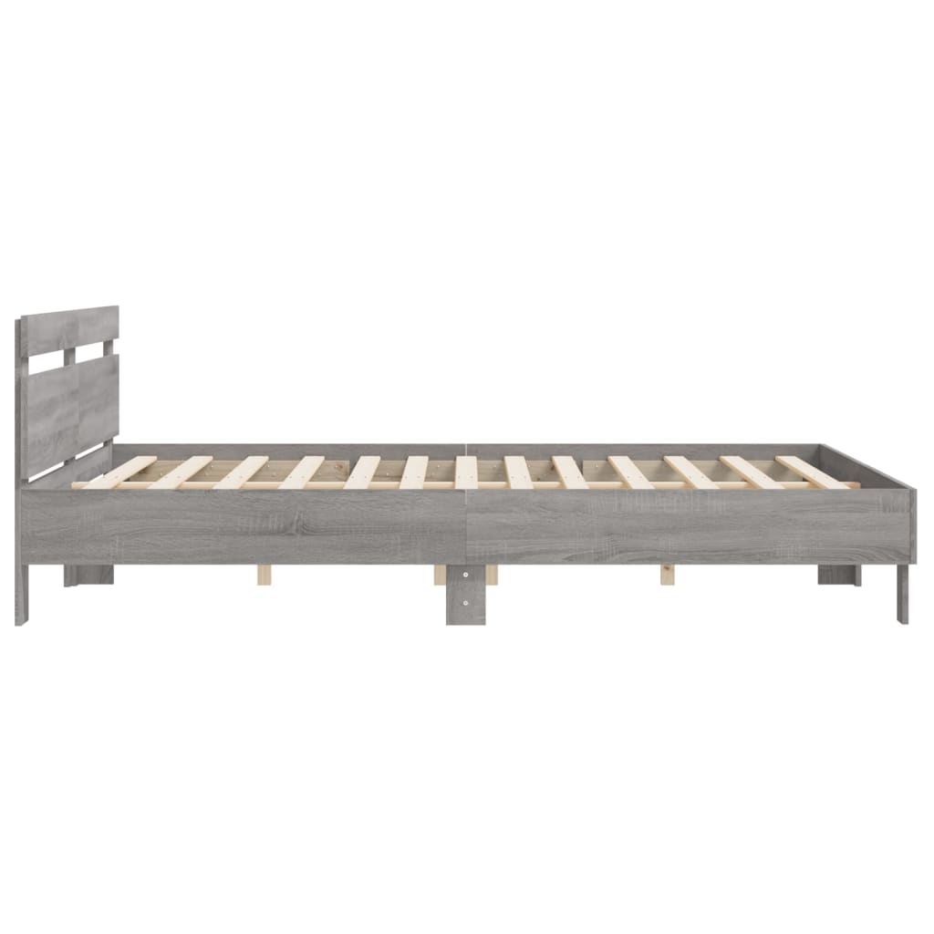 Bedframe met hoofdeinde bewerkt hout grijs sonoma 200x200 cm Bedden & bedframes | Creëer jouw Trendy Thuis | Gratis bezorgd & Retour | Trendy.nl