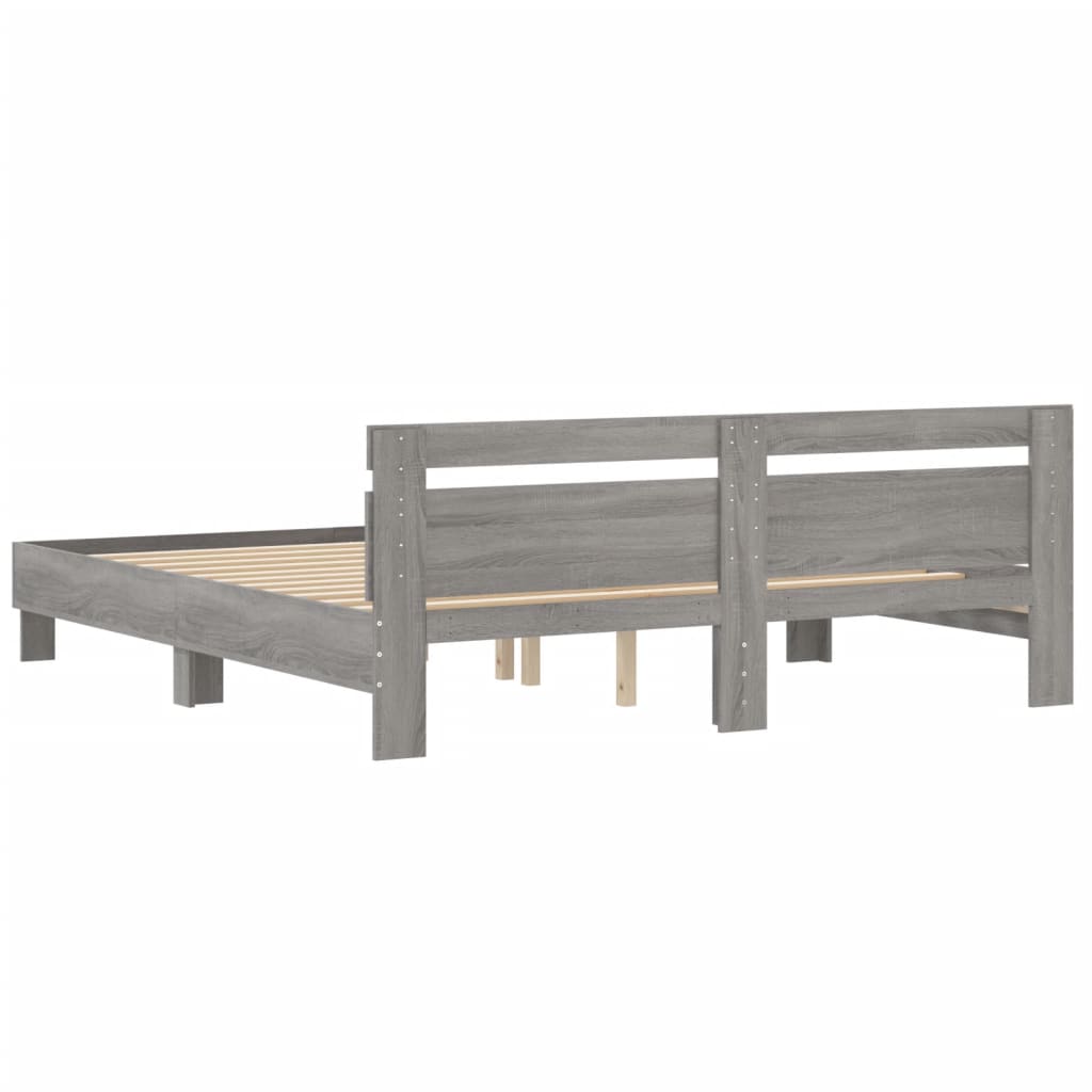 Bedframe met hoofdeinde bewerkt hout grijs sonoma 200x200 cm Bedden & bedframes | Creëer jouw Trendy Thuis | Gratis bezorgd & Retour | Trendy.nl