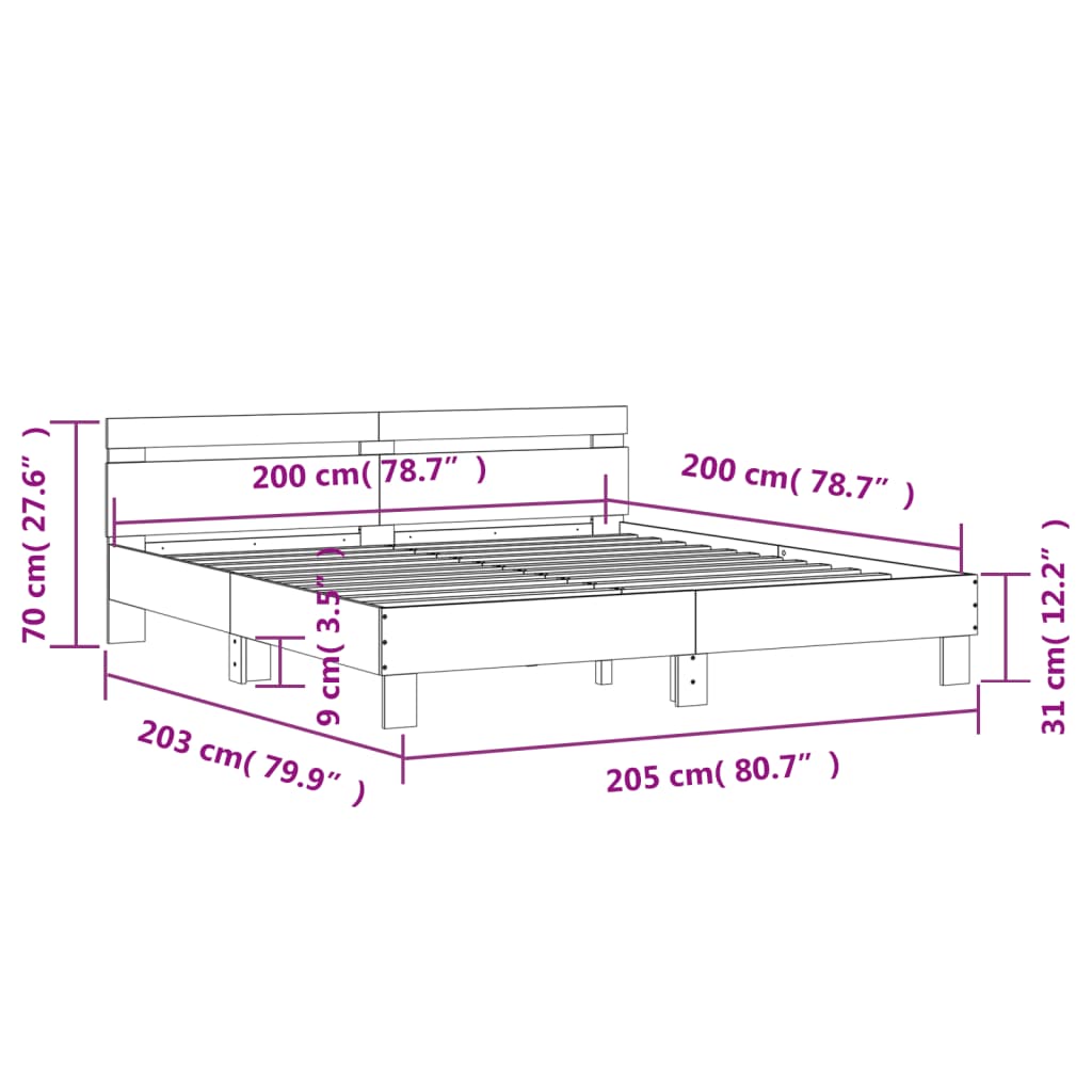 Bedframe met hoofdeinde bewerkt hout grijs sonoma 200x200 cm Bedden & bedframes | Creëer jouw Trendy Thuis | Gratis bezorgd & Retour | Trendy.nl