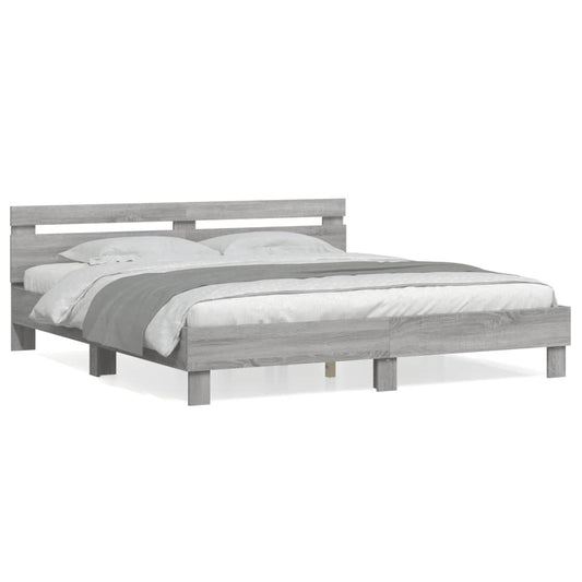 Bedframe met hoofdeinde bewerkt hout grijs sonoma 200x200 cm Bedden & bedframes | Creëer jouw Trendy Thuis | Gratis bezorgd & Retour | Trendy.nl