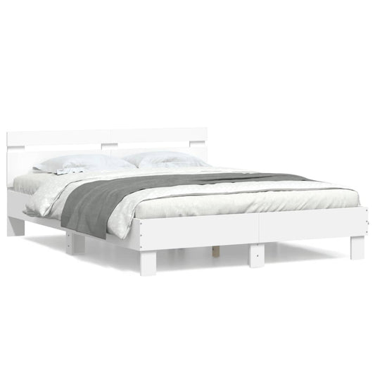 Bedframe met hoofdbord bewerkt hout wit 140x190 cm Bedden & bedframes | Creëer jouw Trendy Thuis | Gratis bezorgd & Retour | Trendy.nl