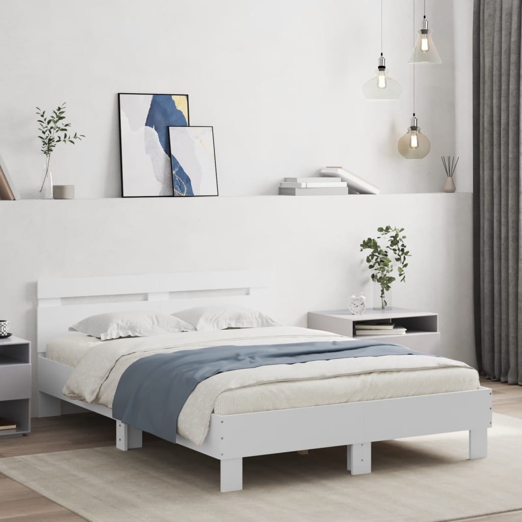 Bedframe met hoofdeinde bewerkt hout wit 120x190 cm Bedden & bedframes | Creëer jouw Trendy Thuis | Gratis bezorgd & Retour | Trendy.nl