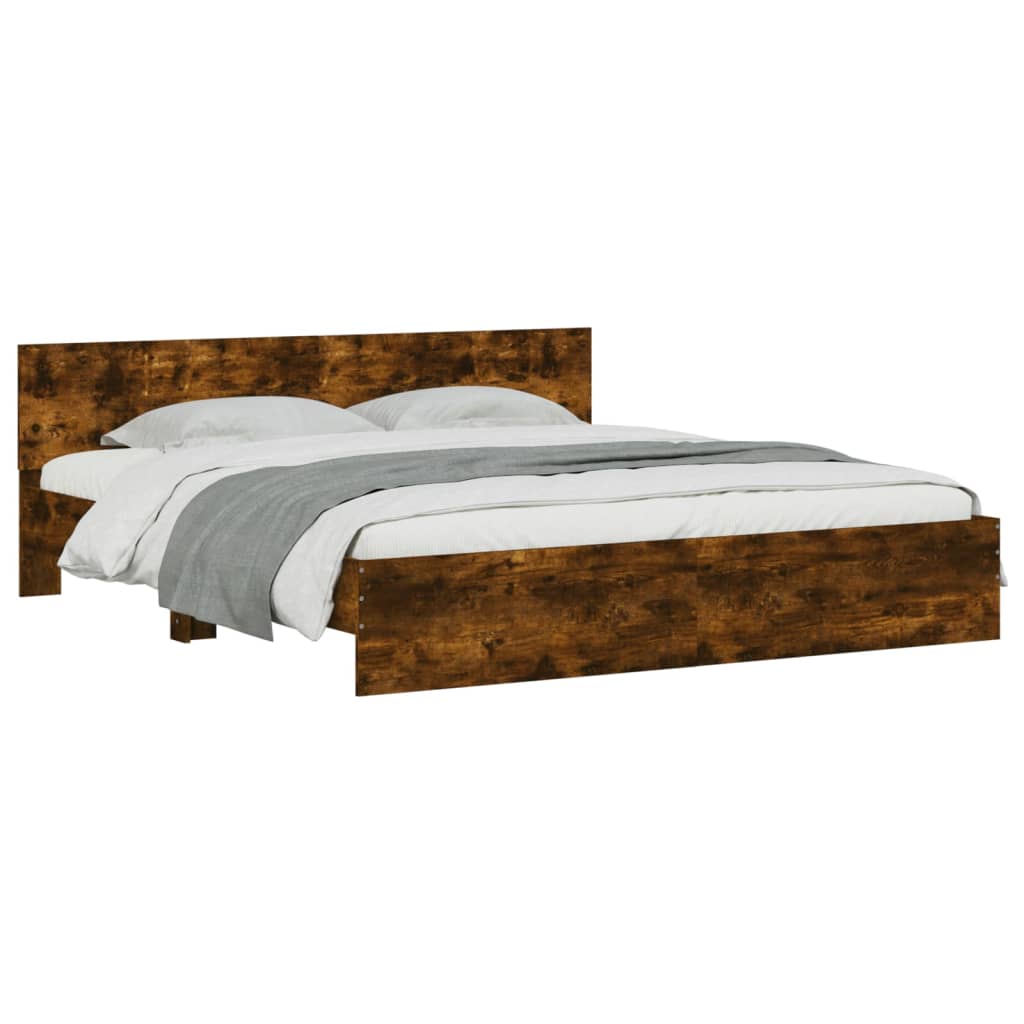 Bedframe met hoofdeinde gerookt eikenkleurig 200x200 cm Bedden & bedframes | Creëer jouw Trendy Thuis | Gratis bezorgd & Retour | Trendy.nl