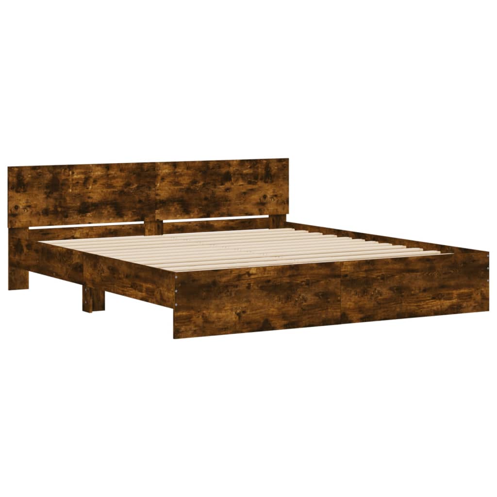 Bedframe met hoofdeinde gerookt eikenkleurig 200x200 cm Bedden & bedframes | Creëer jouw Trendy Thuis | Gratis bezorgd & Retour | Trendy.nl