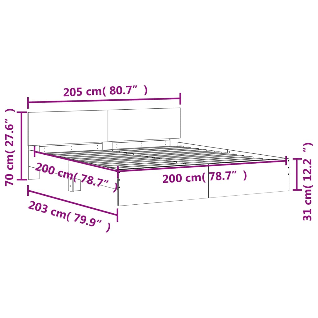 Bedframe met hoofdeinde gerookt eikenkleurig 200x200 cm Bedden & bedframes | Creëer jouw Trendy Thuis | Gratis bezorgd & Retour | Trendy.nl