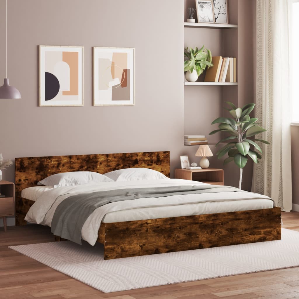 Bedframe met hoofdeinde gerookt eikenkleurig 200x200 cm Bedden & bedframes | Creëer jouw Trendy Thuis | Gratis bezorgd & Retour | Trendy.nl