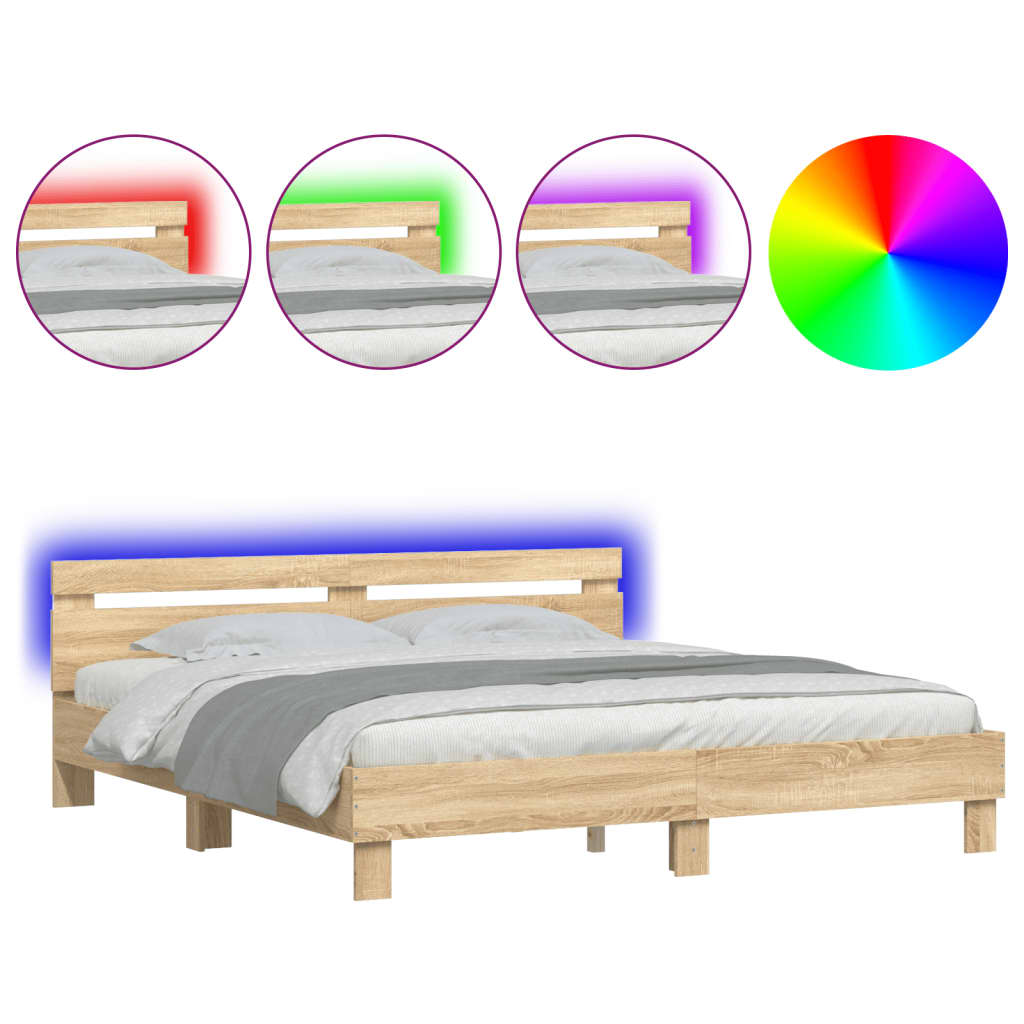 Bedframe met hoofdeinde en LED sonoma eikenkleurig 160x200 cm Bedden & bedframes | Creëer jouw Trendy Thuis | Gratis bezorgd & Retour | Trendy.nl