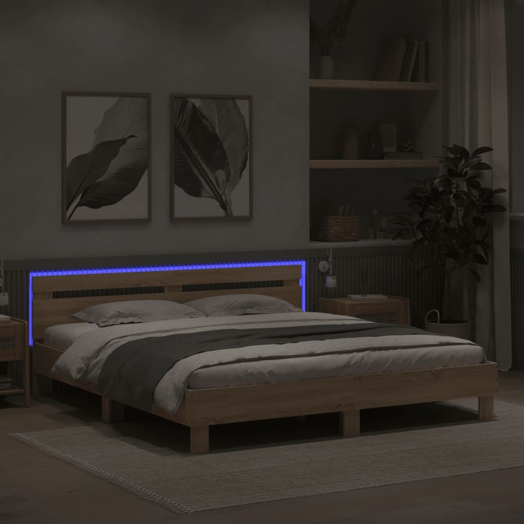 Bedframe met hoofdeinde en LED sonoma eikenkleurig 160x200 cm Bedden & bedframes | Creëer jouw Trendy Thuis | Gratis bezorgd & Retour | Trendy.nl