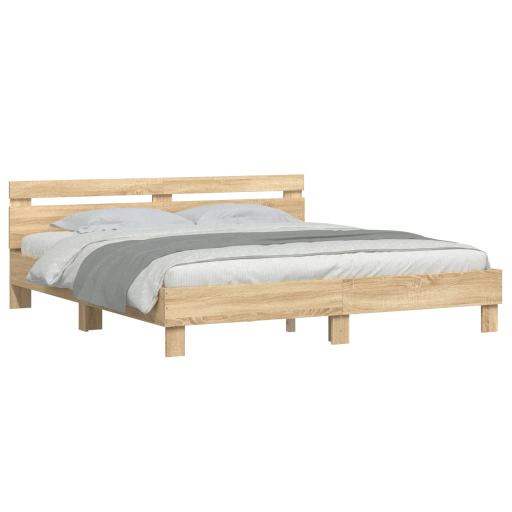 Bedframe met hoofdeinde en LED sonoma eikenkleurig 160x200 cm Bedden & bedframes | Creëer jouw Trendy Thuis | Gratis bezorgd & Retour | Trendy.nl