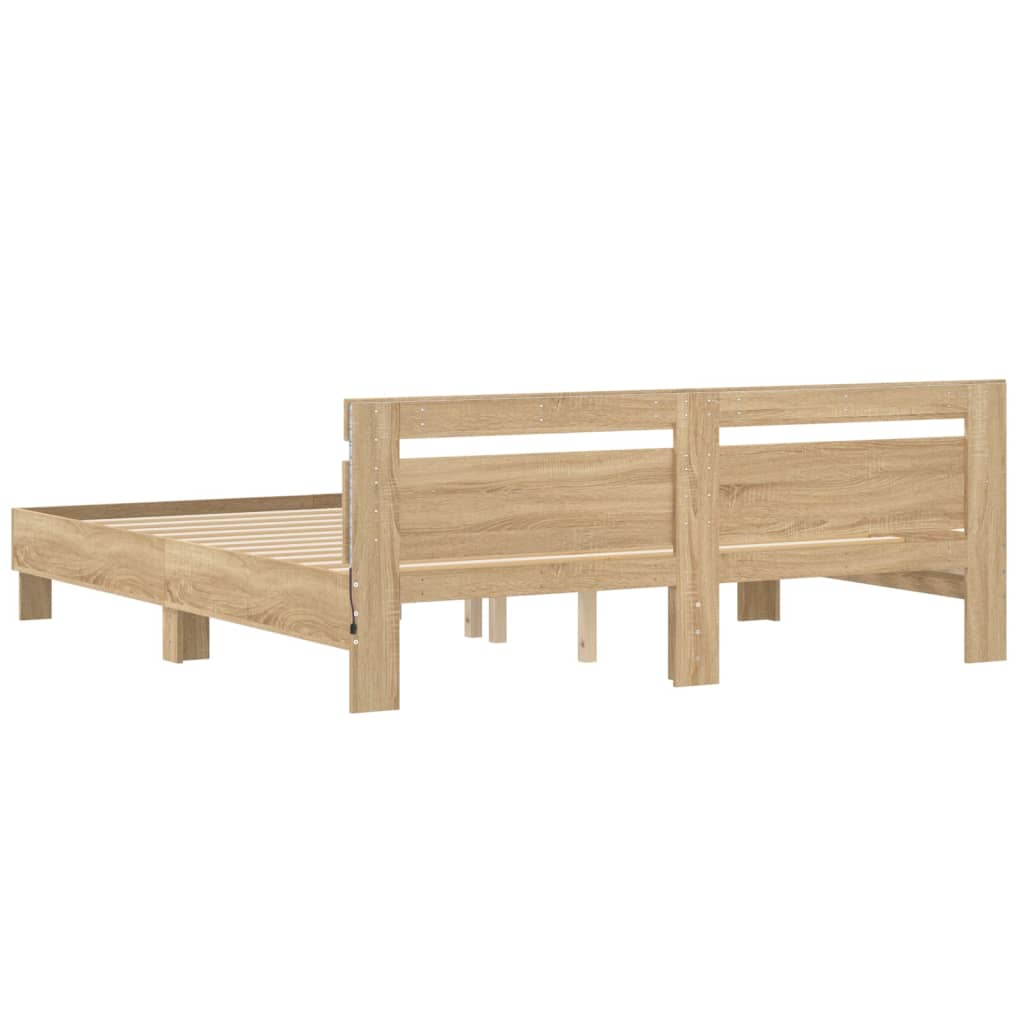 Bedframe met hoofdeinde en LED sonoma eikenkleurig 160x200 cm Bedden & bedframes | Creëer jouw Trendy Thuis | Gratis bezorgd & Retour | Trendy.nl