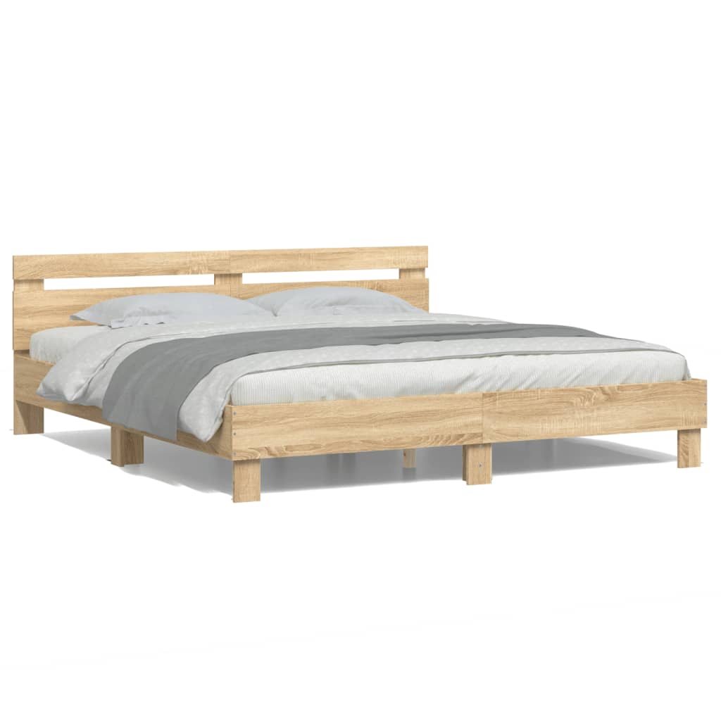 Bedframe met hoofdeinde en LED sonoma eikenkleurig 160x200 cm Bedden & bedframes | Creëer jouw Trendy Thuis | Gratis bezorgd & Retour | Trendy.nl