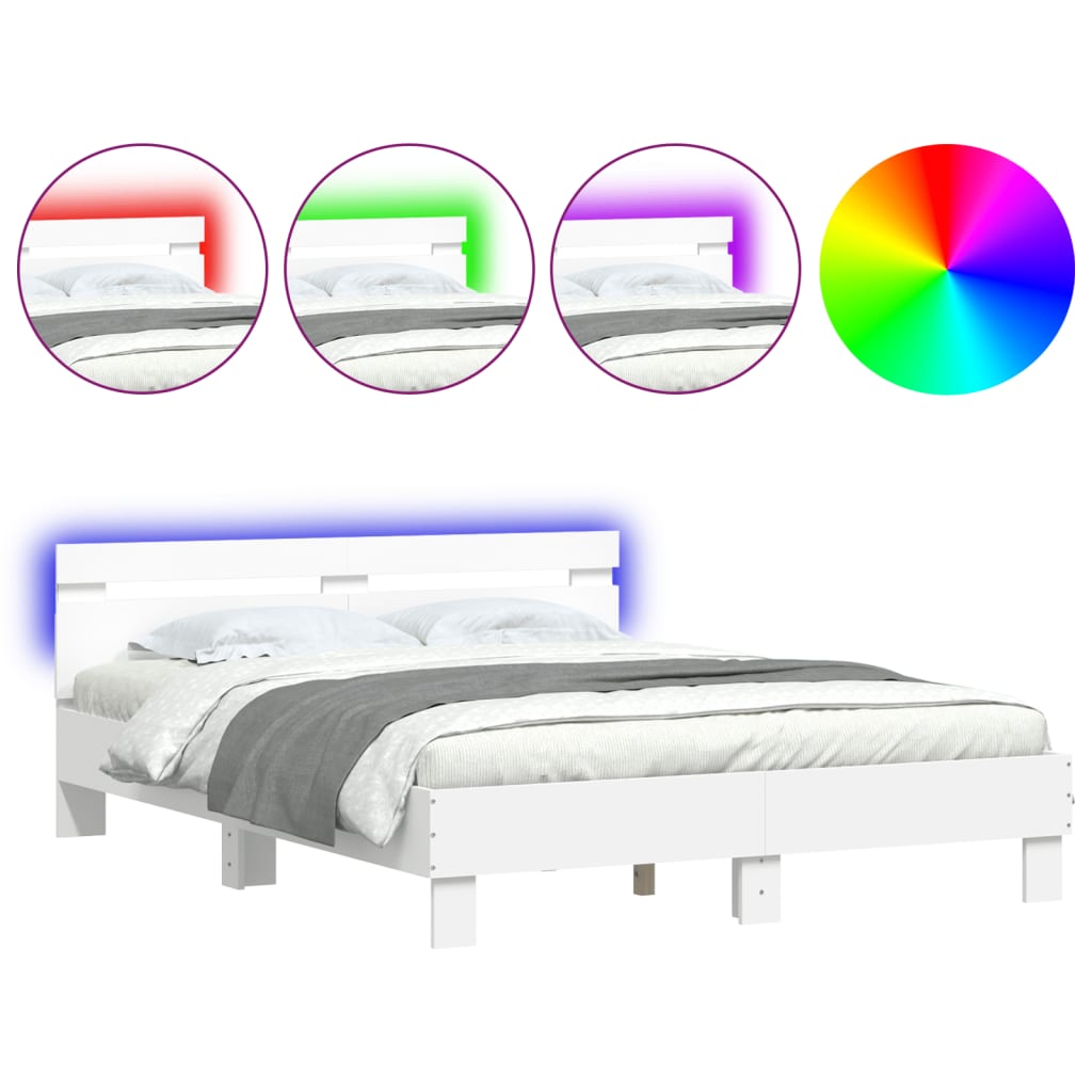 Bedframe met hoofdeinde en LED wit 150x200 cm Bedden & bedframes | Creëer jouw Trendy Thuis | Gratis bezorgd & Retour | Trendy.nl