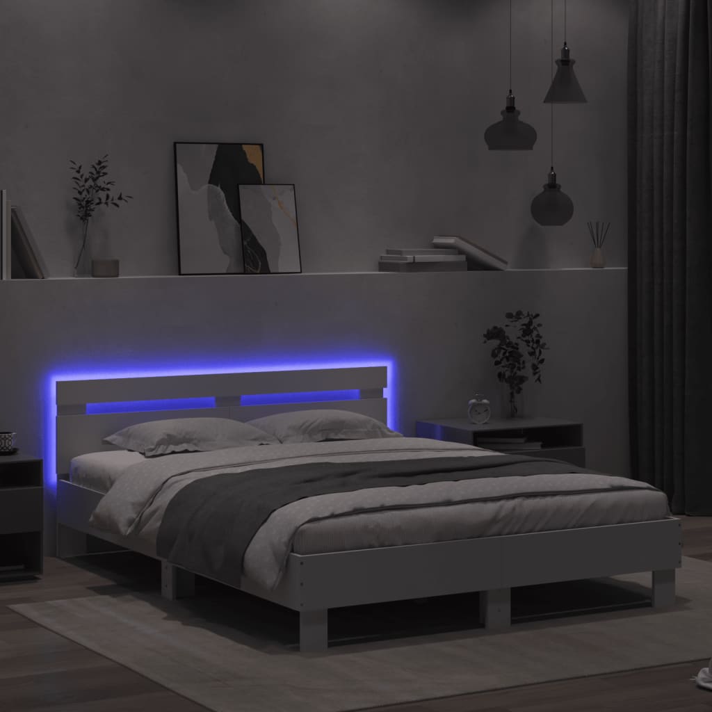 Bedframe met hoofdeinde en LED wit 150x200 cm Bedden & bedframes | Creëer jouw Trendy Thuis | Gratis bezorgd & Retour | Trendy.nl