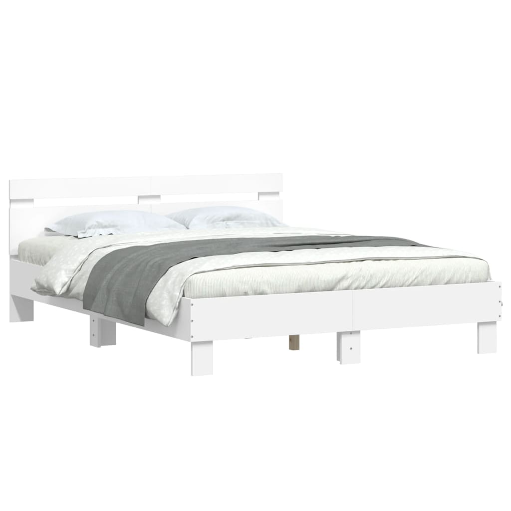 Bedframe met hoofdeinde en LED wit 150x200 cm Bedden & bedframes | Creëer jouw Trendy Thuis | Gratis bezorgd & Retour | Trendy.nl