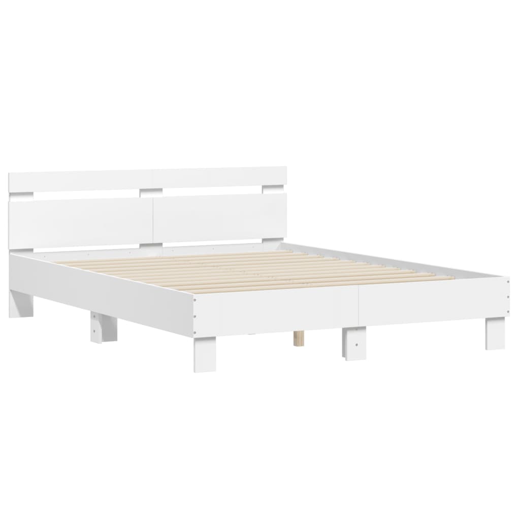 Bedframe met hoofdeinde en LED wit 150x200 cm Bedden & bedframes | Creëer jouw Trendy Thuis | Gratis bezorgd & Retour | Trendy.nl