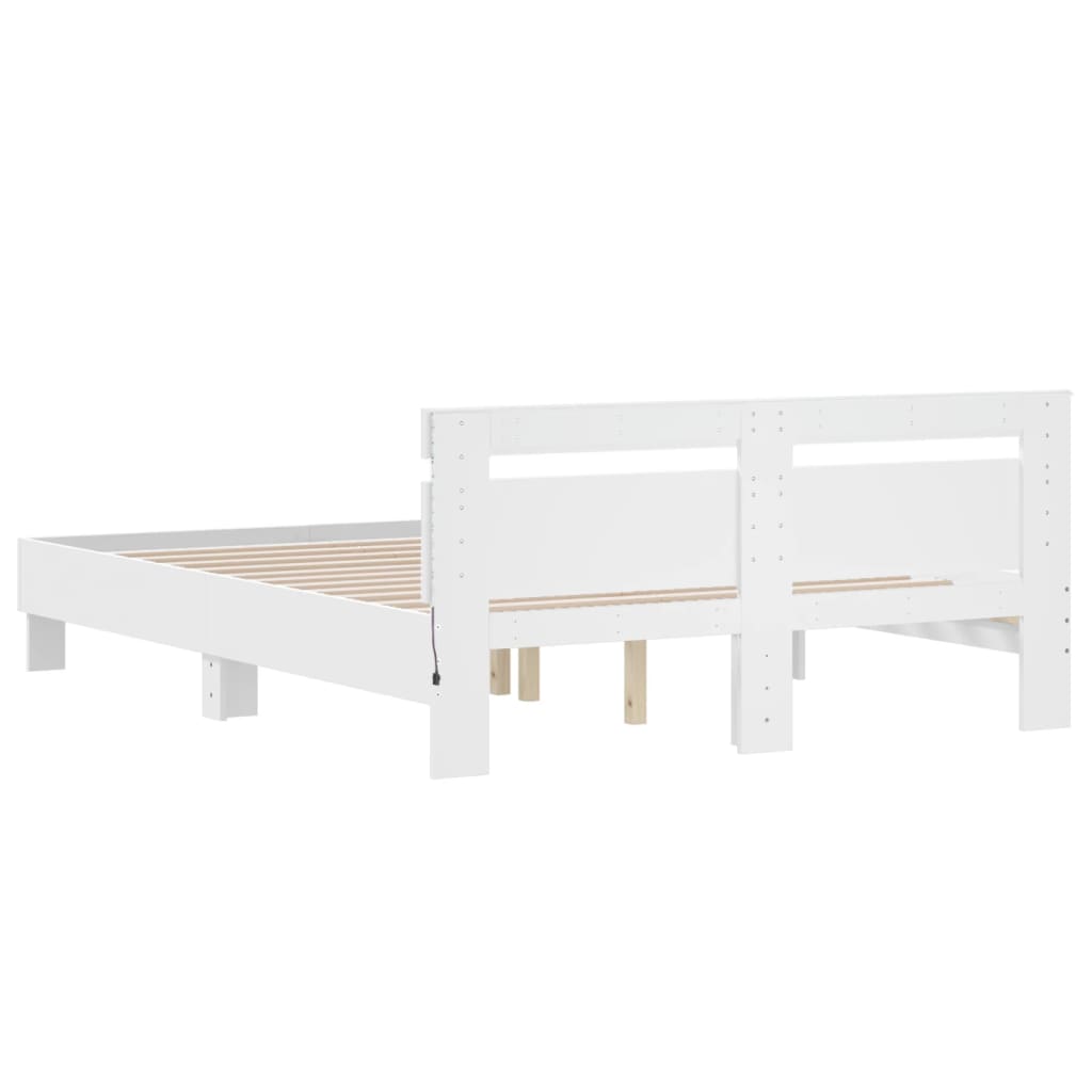 Bedframe met hoofdeinde en LED wit 150x200 cm Bedden & bedframes | Creëer jouw Trendy Thuis | Gratis bezorgd & Retour | Trendy.nl