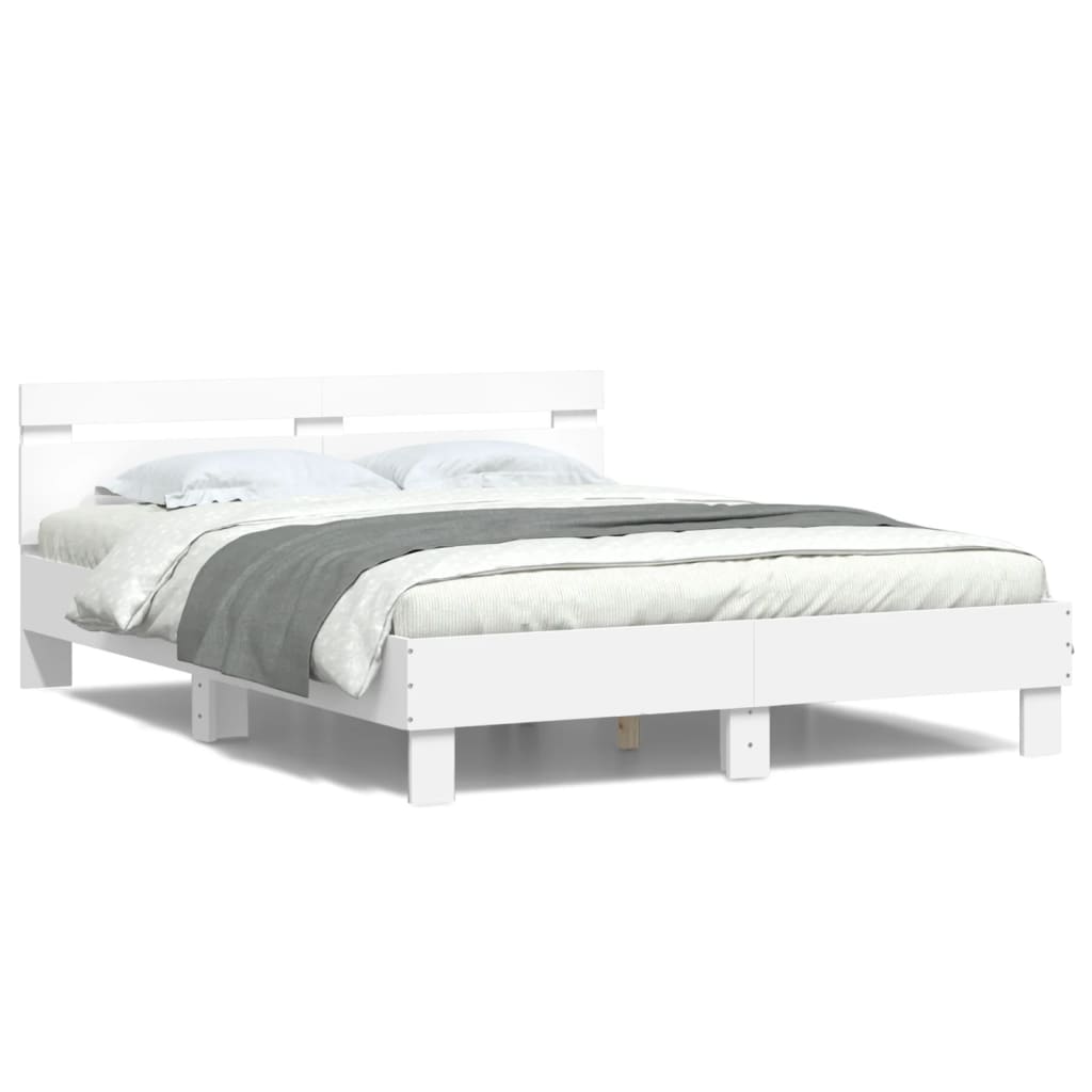 Bedframe met hoofdeinde en LED wit 150x200 cm Bedden & bedframes | Creëer jouw Trendy Thuis | Gratis bezorgd & Retour | Trendy.nl