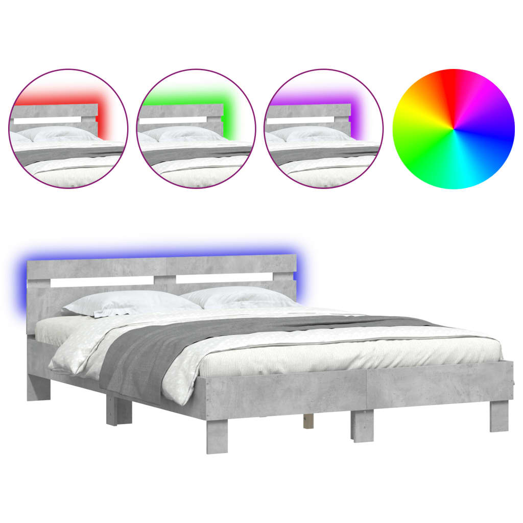 Bedframe met hoofdeinde en LED betongrijs 150x200 cm Bedden & bedframes | Creëer jouw Trendy Thuis | Gratis bezorgd & Retour | Trendy.nl