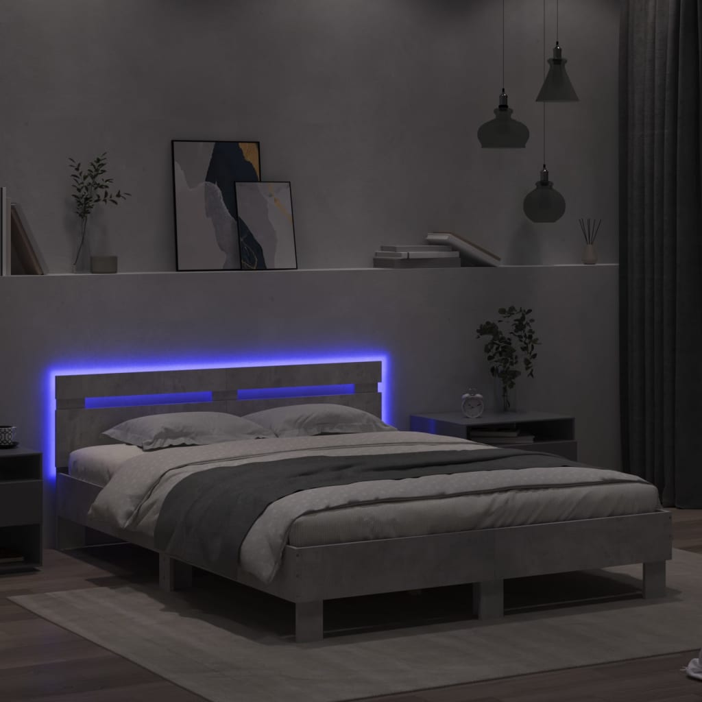 Bedframe met hoofdeinde en LED betongrijs 150x200 cm Bedden & bedframes | Creëer jouw Trendy Thuis | Gratis bezorgd & Retour | Trendy.nl