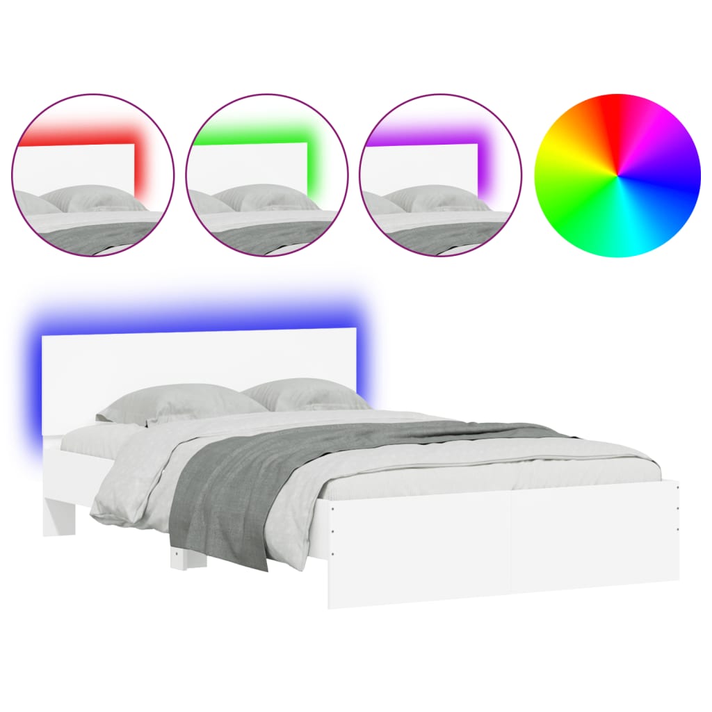 Bedframe met hoofdeinde en LED wit 135x190 cm Bedden & bedframes | Creëer jouw Trendy Thuis | Gratis bezorgd & Retour | Trendy.nl