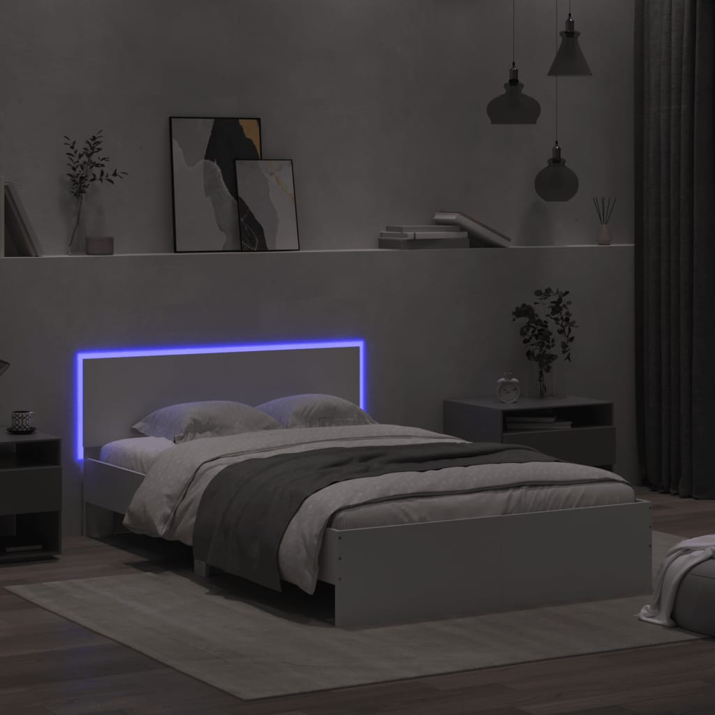 Bedframe met hoofdeinde en LED wit 135x190 cm Bedden & bedframes | Creëer jouw Trendy Thuis | Gratis bezorgd & Retour | Trendy.nl